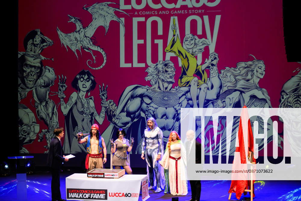 Claudio Castellini, author of the Lucca Comics & Games 2026 poster, on the occasion of the 60th anniversary of the event, enters the Lucca Comics & Games Walk Of Fame by leaving his fingerprints on the tile, autographing it to remain in the history of the event alongside his characters drawn over the years, Lucca, 28 10 2026 Lucca Italy - ZUMAa289 20261028_zia_a289_151