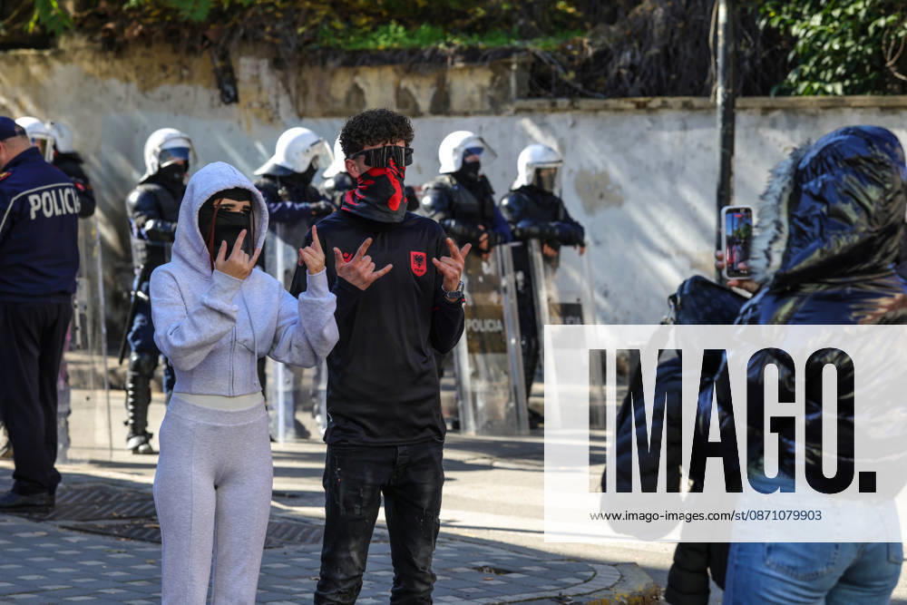 Protest of students in Tirana, Albania Students take a selphie in front of Education Ministry in Tirana, Albania, on October 28, 2026. Students are calling for better education conditions and the resignation of Prime Minister Edi Rama. Tirana Albania