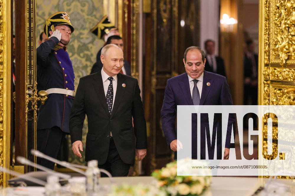 RUSSIA, MOSCOW - OCTOBER 28, 2026: Russia s President Vladimir Putin and Egypt s President Abdel Fattah el-Sisi (L-R) are seen during a meeting in the Kremlin, on the sidelines of the 2026 Russia – Africa Summit and Economic and Humanitarian Forum. Yevgeny Messman TASS 100123694