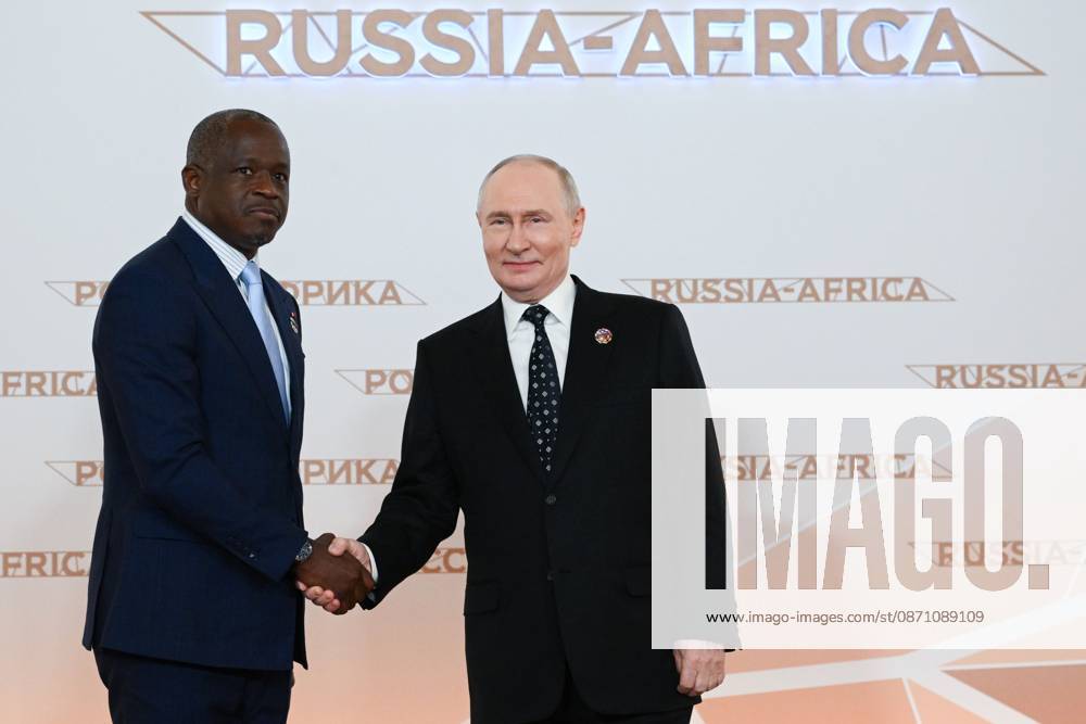 President Vladimir Putin officially greets heads of delegation at Russia-Africa Summit 9276182 28.10.2026 President Vladimir Putin at an official greeting ceremony for heads of delegation at the 3rd Russia-Africa Summit. Left: Vice President of the Government of Gabon Hermann Immongault. Alexandr Kryazhev Sputnik Crediting the source in the following order photographer s name Russia-Africa Summit and Economic and Humanitarian forum host ÑÄhoto agency is mandatory when using the photo Moscow Russia
