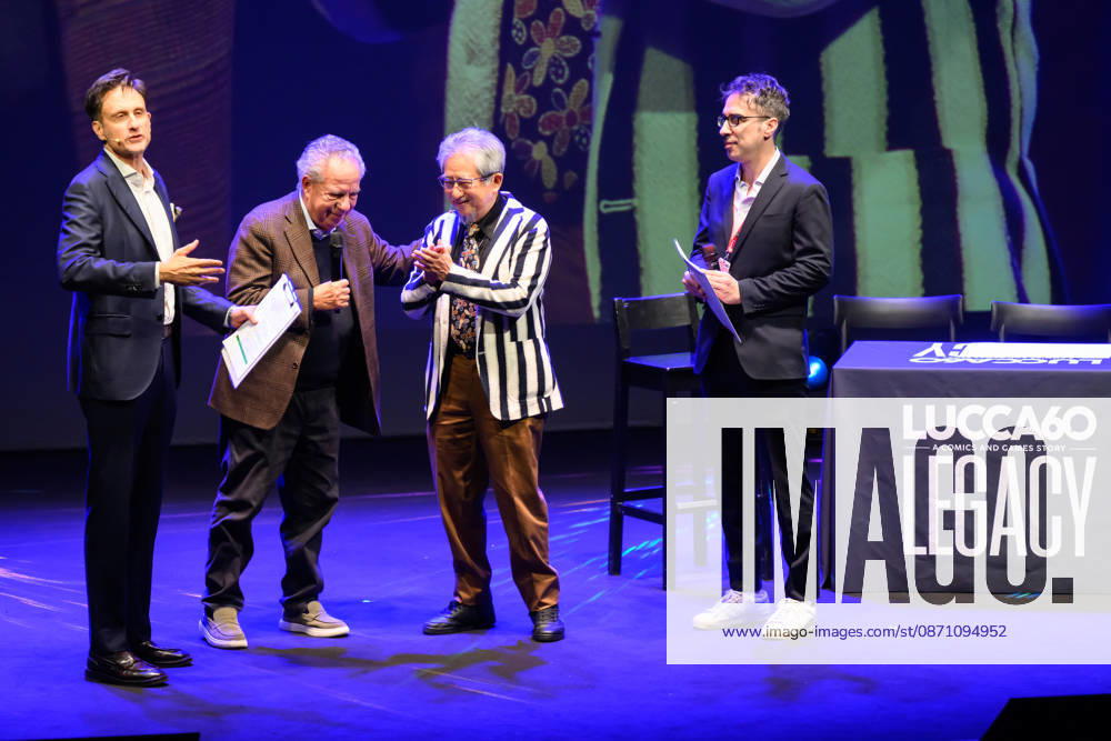 Vince Tempera, the famous Italian musician and conductor, composer of the theme songs for UFO Robot, Goldrake, and Captain Harlock, meets master comic book artist Go Nagai in a drawing session at the 60th edition of Lucca Comics & Games, Lucca, 28 10 2026 Lucca Italy - ZUMAa289 20261028_zia_a289_205