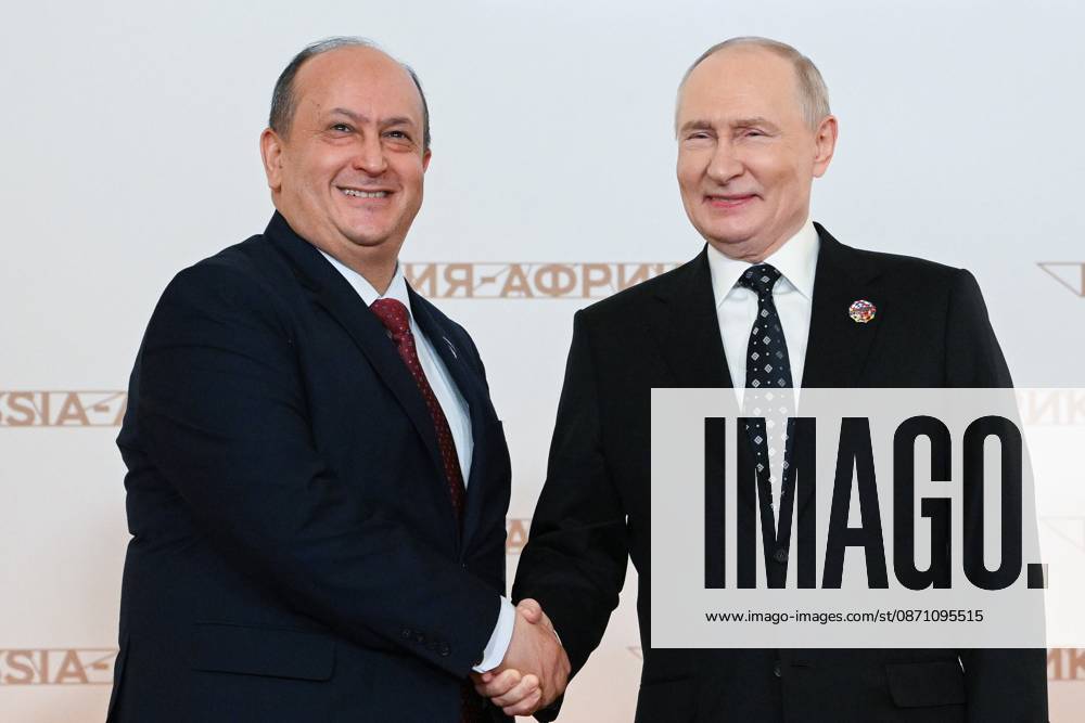 President Vladimir Putin officially greets heads of delegation at Russia-Africa Summit 9276228 28.10.2026 President Vladimir Putin during an official greeting ceremony for heads of delegation at the 3rd Russia-Africa Summit. Left: Prime Minister of Algeria Sifi Ghrieb. Alexandr Kryazhev Sputnik Crediting the source in the following order photographer s name Russia-Africa Summit and Economic and Humanitarian forum host ÑÄhoto agency is mandatory when using the photo Moscow Russia