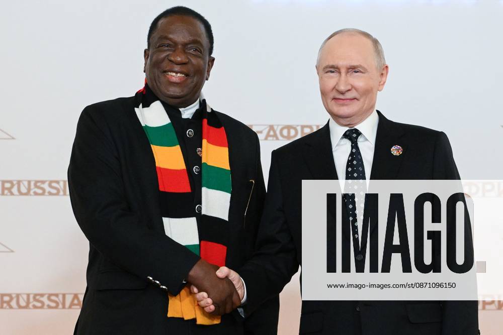 President Vladimir Putin officially greets heads of delegation at Russia-Africa Summit 9276229 28.10.2026 President Vladimir Putin during an official greeting ceremony for heads of delegation at the 3rd Russia-Africa Summit. Left: President of Zimbabwe Emmerson Mnangagwa. Alexandr Kryazhev Sputnik Crediting the source in the following order photographer s name Russia-Africa Summit and Economic and Humanitarian forum host ÑÄhoto agency is mandatory when using the photo Moscow Russia