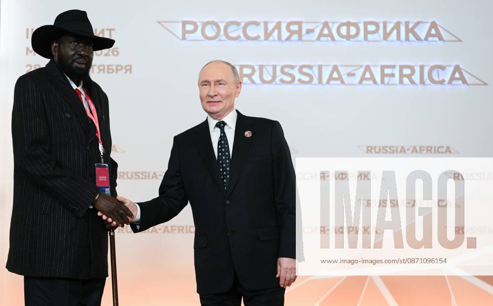 President Vladimir Putin officially greets heads of delegation at Russia-Africa Summit 9276236 28.10.2026 President Vladimir Putin during an official greeting ceremony for heads of delegation at the 3rd Russia-Africa Summit. Left: President of South Sudan Salva Kiir Mayardit. Alexandr Kryazhev Sputnik Crediting the source in the following order photographer s name Russia-Africa Summit and Economic and Humanitarian forum host ÑÄhoto agency is mandatory when using the photo Moscow Russia