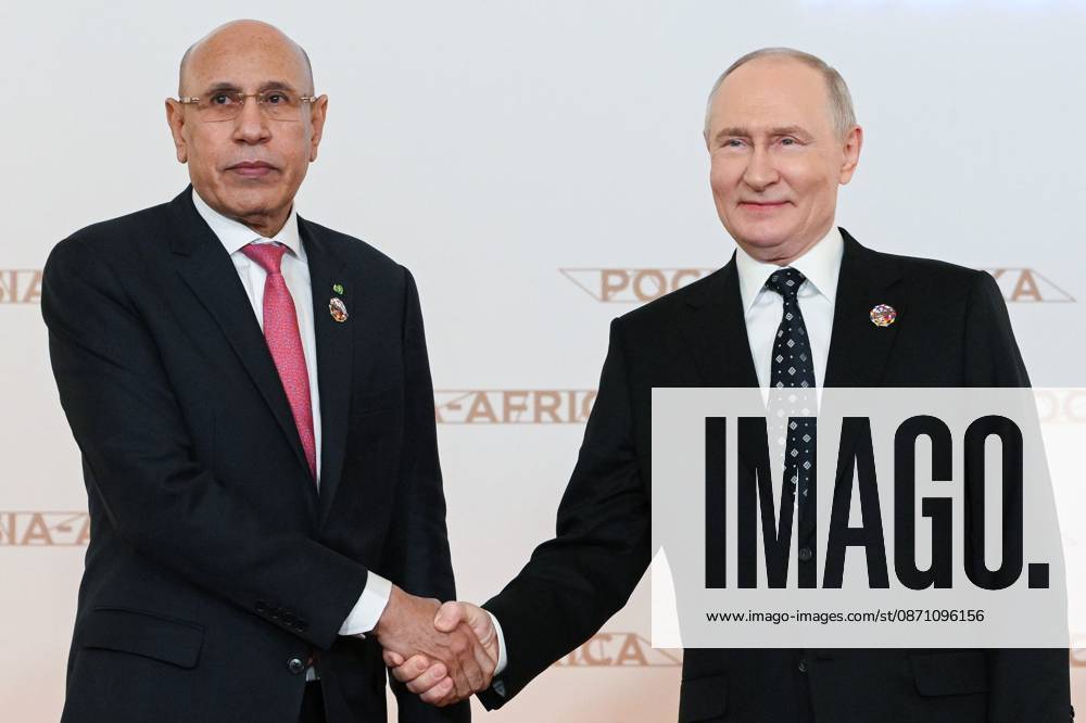 President Vladimir Putin officially greets heads of delegation at Russia-Africa Summit 9276239 28.10.2026 President Vladimir Putin during an official greeting ceremony for heads of delegation at the 3rd Russia-Africa Summit. Left: President of Mauritania Mohamed Ould Ghazouani. Alexandr Kryazhev Sputnik Crediting the source in the following order photographer s name Russia-Africa Summit and Economic and Humanitarian forum host ÑÄhoto agency is mandatory when using the photo Moscow Russia
