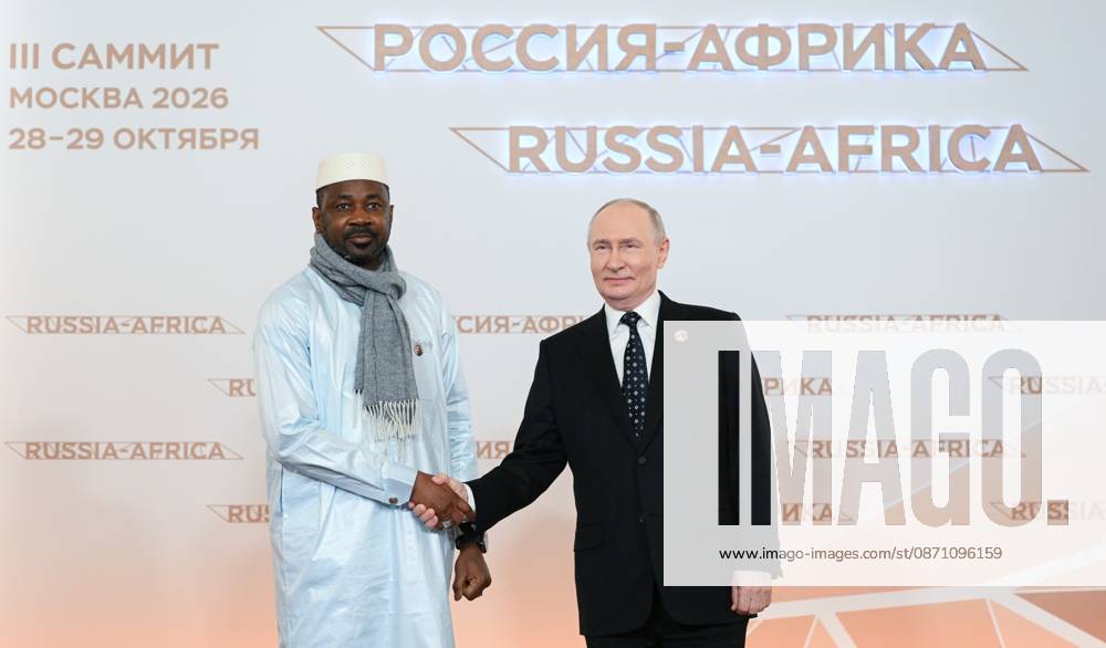 President Vladimir Putin officially greets heads of delegation at Russia-Africa Summit 9276242 28.10.2026 President Vladimir Putin during an official greeting ceremony for heads of delegation at the 3rd Russia-Africa Summit. Left: President of the Transition of the Republic of Mali Assimi Goita. Alexandr Kryazhev Sputnik Crediting the source in the following order photographer s name Russia-Africa Summit and Economic and Humanitarian forum host ÑÄhoto agency is mandatory when using the photo Moscow Russia