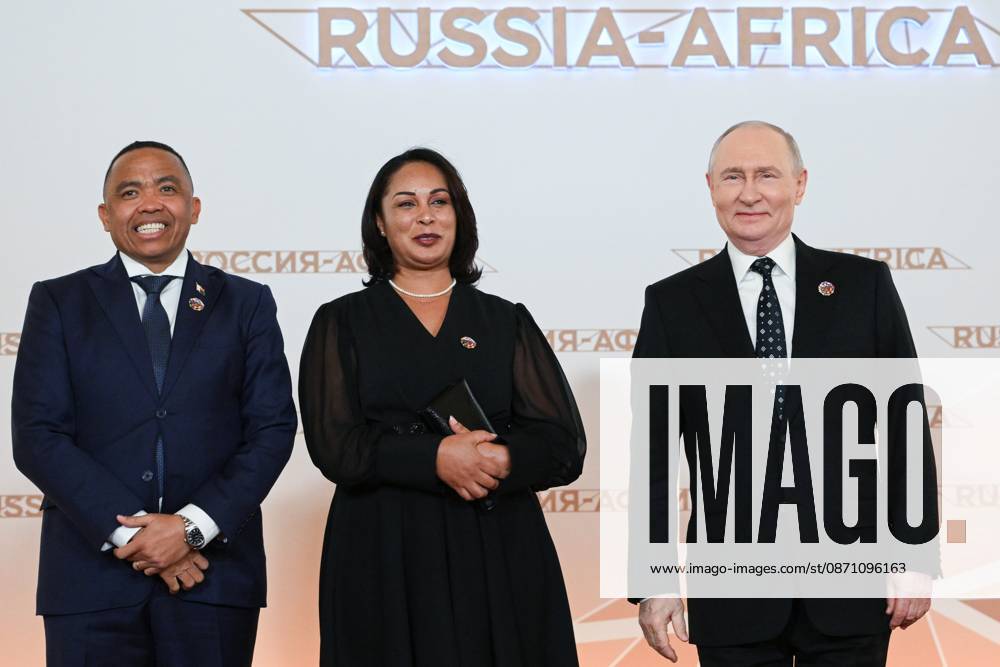 President Vladimir Putin officially greets heads of delegation at Russia-Africa Summit 9276246 28.10.2026 President Vladimir Putin during an official greeting ceremony for heads of delegation at the 3rd Russia-Africa Summit. Left: President for the Re-Foundation of the Republic of Madagascar Michael Randrianirina. Alexandr Kryazhev Sputnik Crediting the source in the following order photographer s name Russia-Africa Summit and Economic and Humanitarian forum host ÑÄhoto agency is mandatory when using the photo Moscow Russia