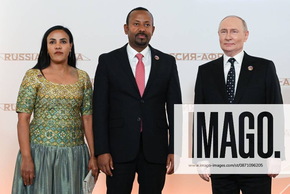 President Vladimir Putin officially greets heads of delegation at Russia-Africa Summit 9276259 28.10.2026 President Vladimir Putin during an official greeting ceremony for heads of delegation at the 3rd Russia-Africa Summit. Center: Prime Minister of Ethiopia Abiy Ahmed Ali and his wife, Zinash Tayachew. Alexandr Kryazhev Sputnik Crediting the source in the following order photographer s name Russia-Africa Summit and Economic and Humanitarian forum host ÑÄhoto agency is mandatory when using the photo Moscow Russia