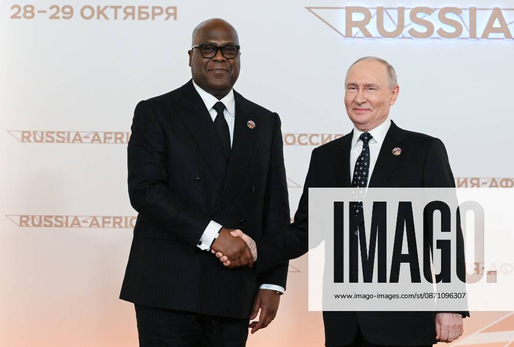 President Vladimir Putin officially greets heads of delegation at Russia-Africa Summit 9276263 28.10.2026 President Vladimir Putin during an official greeting ceremony for heads of delegation at the 3rd Russia-Africa Summit. Left: President of the Democratic Republic of the Congo Felix Tshisekedi. Alexandr Kryazhev Sputnik Crediting the source in the following order photographer s name Russia-Africa Summit and Economic and Humanitarian forum host ÑÄhoto agency is mandatory when using the photo Moscow Russia