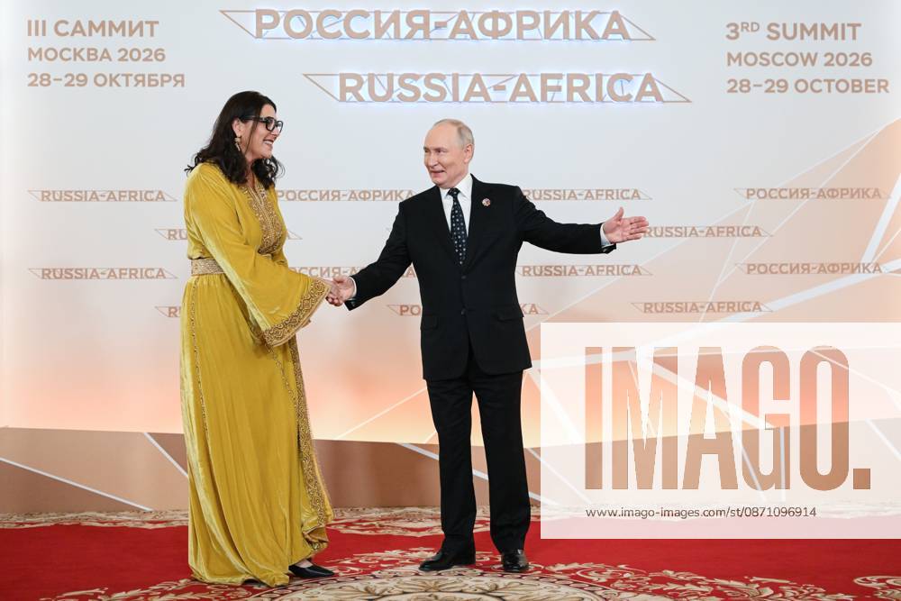 President Vladimir Putin officially greets heads of delegation at Russia-Africa Summit 9276299 28.10.2026 President Vladimir Putin during an official greeting ceremony for heads of delegation at the 3rd Russia-Africa Summit. Left: Prime Minister of Morocco Fatima Ezzahra El Mansouri. Alexandr Kryazhev Sputnik Crediting the source in the following order photographer s name Russia-Africa Summit and Economic and Humanitarian forum host ÑÄhoto agency is mandatory when using the photo Moscow Russia