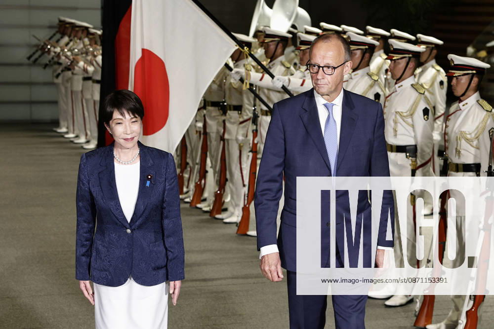 Japan-Germany leaders talks German Chancellor Friedrich Merz (R) receives a guard of honor at the prime minister s office in Tokyo on Oct. 28, 2026, alongside Japanese Prime Minister Sanae Takaichi. A14AA0005632051P