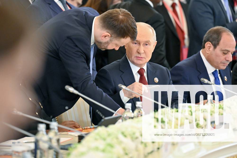 Russia-Africa Economic and Humanitarian Forum MOSCOW, RUSSIA - OCTOBER 29: (---- - MANDATORY CREDIT - YURI KOCHETKOV RUSSIA-AFRICA SUMMIT AND ECONOMIC AND HUMANITARIAN FORUM HOST PHOTO AGENCY HANDOUT - NO MARKETING NO ADVERTISING CAMPAIGNS - DISTRIBUTED AS A SERVICE TO CLIENTS----) Russian President Vladimir Putin at the plenary session of the 3rd Russia-Africa Summit in Moscow, Russia on October 29, 2026. Yuri Kochetkov Sputnik Anadolu Moscow Russia. Editorial use only. Please get in touch for any other usage.