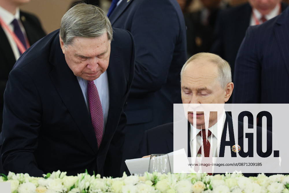 RUSSIA, MOSCOW - OCTOBER 29, 2026: Russia s President Vladimir Putin (R) and his Adviser Yuri Ushakov are pictured during the plenary session of the 2026 Russia-Africa Summit in the Kremlin Moscow Russia - ZUMAt113 20261029_zaa_t113_297