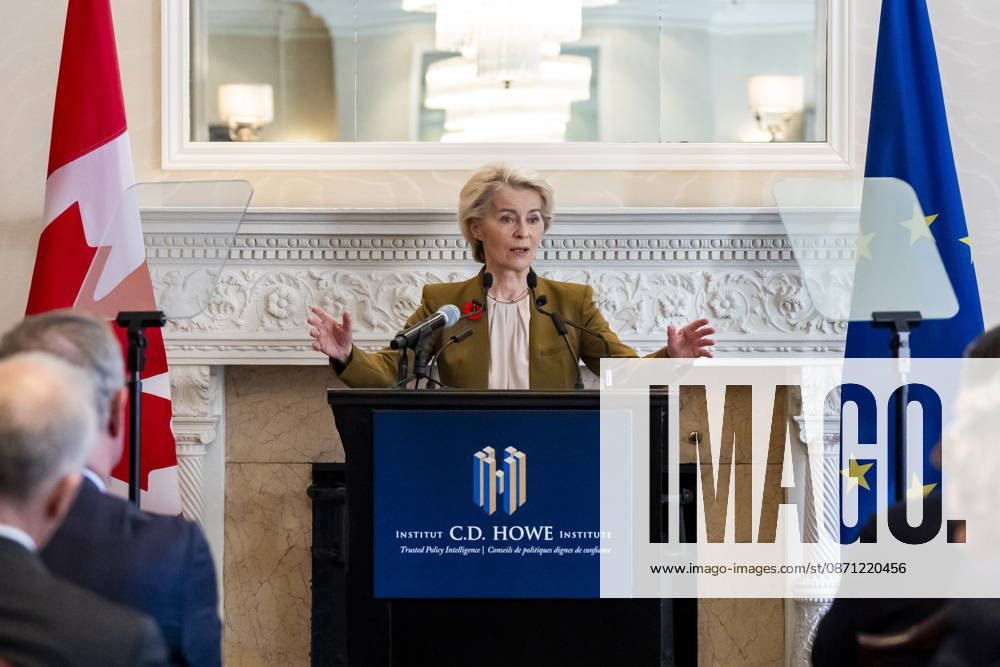 President of the European Commission, Ursula von der Leyen, gives remarks ahead of the EU-Canada summit, in Montreal, on Thursday, Oct. 29, 2026. Montreal CANADA - ZUMAc35_ 20261029_zaf_c35_002
