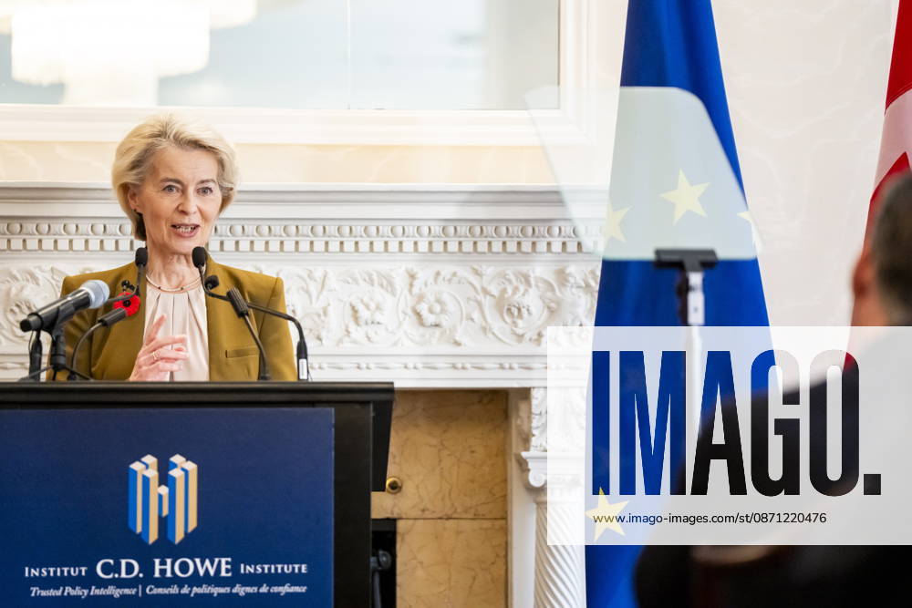 President of the European Commission, Ursula von der Leyen, gives remarks ahead of the EU-Canada summit, in Montreal, on Thursday, Oct. 29, 2026. Montreal CANADA - ZUMAc35_ 20261029_zaf_c35_005