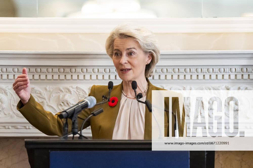 President of the European Commission, Ursula von der Leyen, gives remarks ahead of the EU-Canada summit, in Montreal, on Thursday, Oct. 29, 2026. Montreal CANADA - ZUMAc35_ 20261029_zaf_c35_007