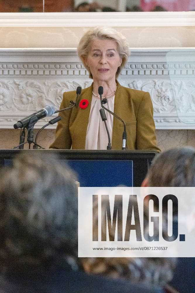 European Commission President Ursula von der Leyen speaks during her participation in the Canada-European Union (EU) Summit in Montreal, Canada 29 October 2026. Von der Leyen pressed her proposal for Canada to become the first associated member of the European Union—a designation to which several member states, led by Germany, have raised objections during the bilateral summit taking place in Montreal. Von der Leyen pushes for Canada to become an associate member of the EU, despite objections !ACHTUNG: NUR REDAKTIONELLE NUTZUNG!