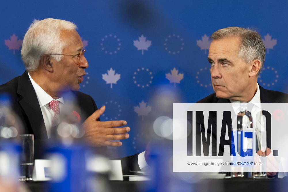 President of the European Council Antonio Costa, left, gives remarks alongside Prime Minister Mark Carney, at a roundtable with business leaders during the Canada-EU Summit, in Montreal, on Thursday, Oct. 29, 2026. Montreal CANADA - ZUMAc35_ 20261029_zaf_c35_126