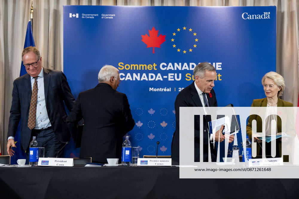 European Commission s Special Envoy for the EU-Canada, Joost Korte, from left, President of the European Council Antonio Costa, Prime Minister Mark Carney and President of the European Commission Ursula von der Leyen exit after attending a roundtable with business leaders during the Canada-EU Summit, in Montreal, on Thursday, Oct. 29, 2026. Montreal CANADA - ZUMAc35_ 20261029_zaf_c35_129