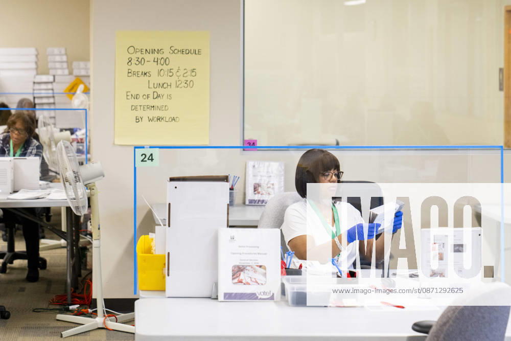 Workers open mail-in ballots in a secure room for the 2026 mid-term election at the King County Elections office in Renton, Washington, USA, on Thu., Oct. 29, 2026. Approximately 98% of votes cast in Washington state are mail-in ballots. Renton USA - ZUMAb344 20261029_znp_b344_008
