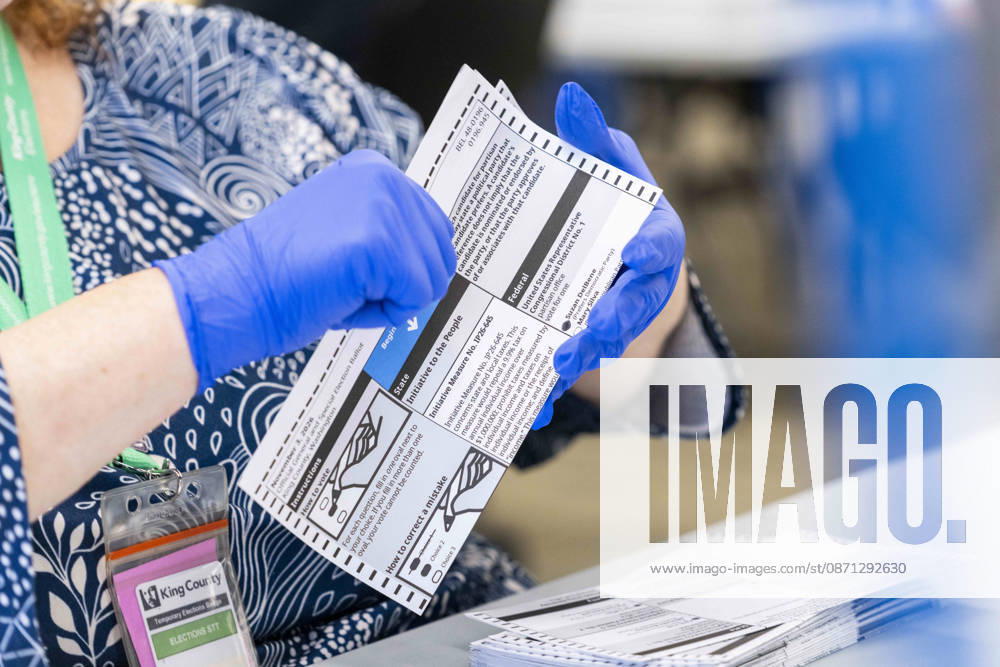 Workers open mail-in ballots in a secure room for the 2026 mid-term election at the King County Elections office in Renton, Washington, USA, on Thu., Oct. 29, 2026. Approximately 98% of votes cast in Washington state are mail-in ballots. Renton USA - ZUMAb344 20261029_znp_b344_010