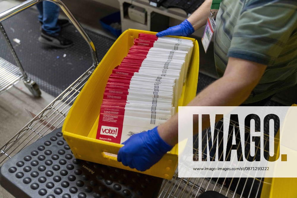 Workers organize envelopes filled with voted ballots after a machine opens the envelopes in a secure room as 2026 mid-term election ballots are opened and counted at the King County Elections office in Renton, Washington, USA, on Thu., Oct. 29, 2026. Approximately 98% of votes cast in Washington state are mail-in ballots. Renton USA - ZUMAb344 20261029_znp_b344_035
