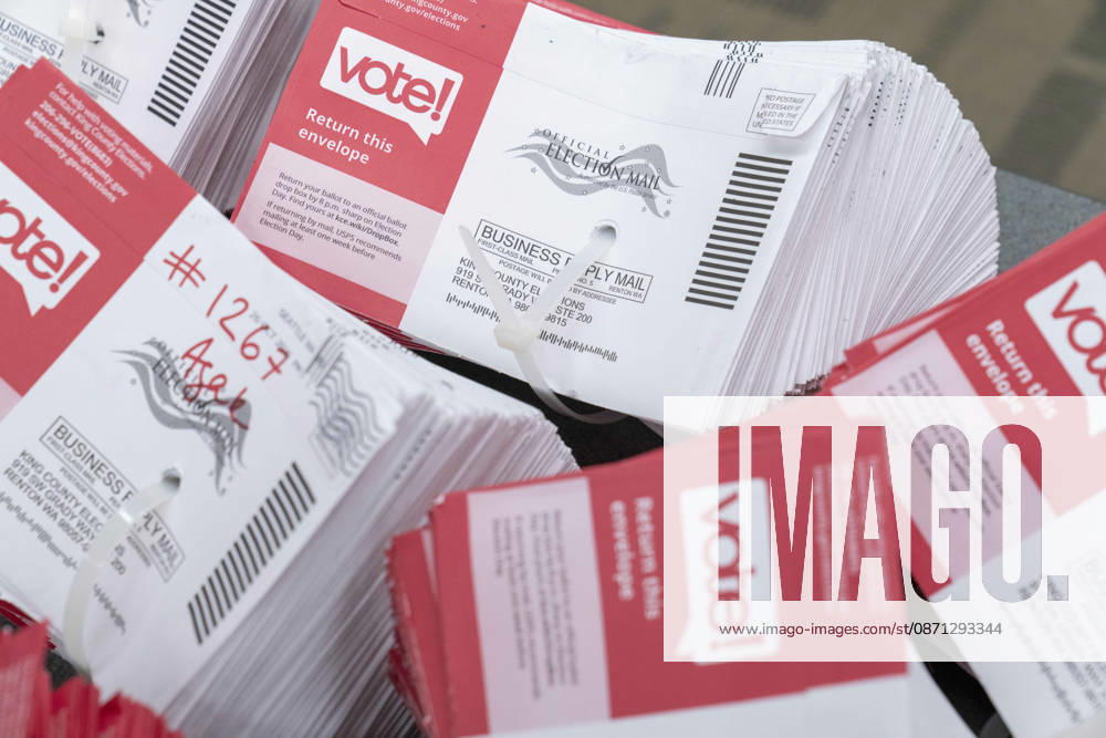 Empty envelopes are collated in groups of 250 after the ballots are taken out in a secure room as 2026 mid-term election ballots are opened and counted at the King County Elections office in Renton, Washington, USA, on Thu., Oct. 29, 2026. Approximately 98% of votes cast in Washington state are mail-in ballots. Renton USA - ZUMAb344 20261029_znp_b344_039