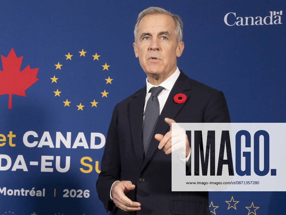 Prime Minister Mark Carney speaks to the media as he participates in a trilateral meeting at the EU-Canada summit in Montreal on Friday, Oct. 30, 2026. Montreal CANADA - ZUMAc35_ 20261030_zaf_c35_016