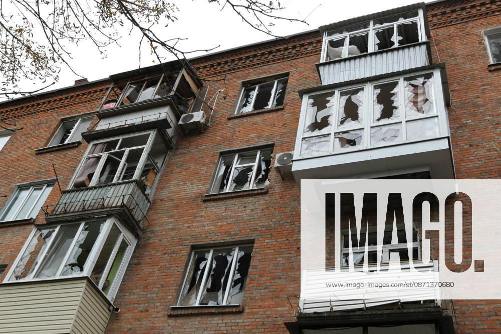 Windows in an apartment block on Oleksandra Polia Avenue are shattered by a Russian drone strike in Dnipro, Ukraine, on October 30, 2026. The Russian attack damaged at least five residential high-rise buildings and a school. More than 300 windows were shattered in the strike. (Photo by Mykola Miakshykov Ukrinform) Russian attack damages residential buildings and school in Dnipro