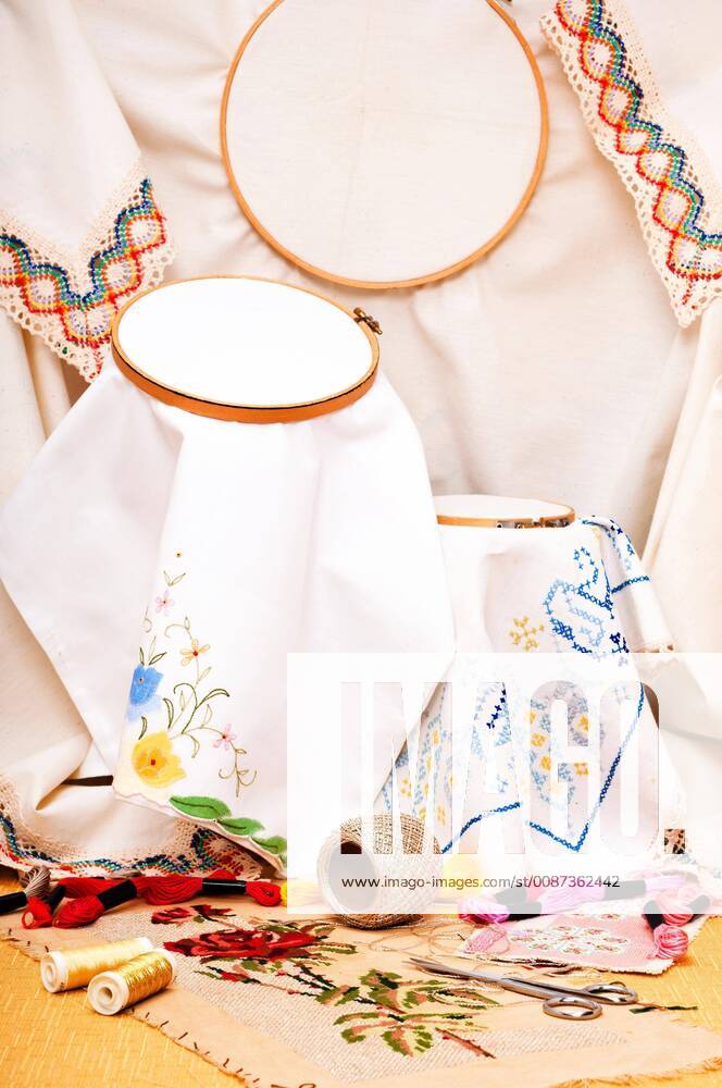 Embroidery accessories including colorful cotton yarn and materials