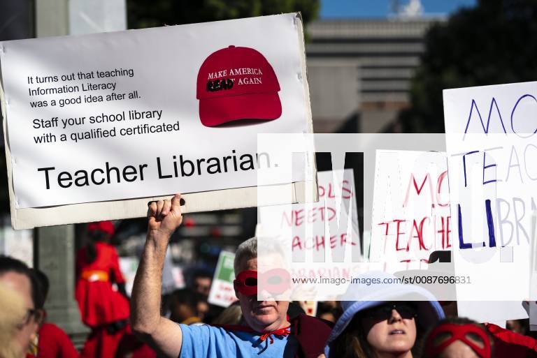 Los Angeles, California, United States - Teachers and supporters of public education march against education funding cuts during the March for Public Education in Los Angeles, California on December 15, 2018. The rally, organized by United Teachers Los Angeles, drew thousands of educators who demanded wage increases and smaller class sizes. Los Angeles United States - ZUMAn230 20181215_zaa_n230_885
