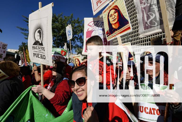 Los Angeles, California, United States - Teachers and supporters of public education march against education funding cuts during the March for Public Education in Los Angeles, California on December 15, 2018. The rally, organized by United Teachers Los Angeles, drew thousands of educators who demanded wage increases and smaller class sizes. Los Angeles United States - ZUMAn230 20181215_zaa_n230_887