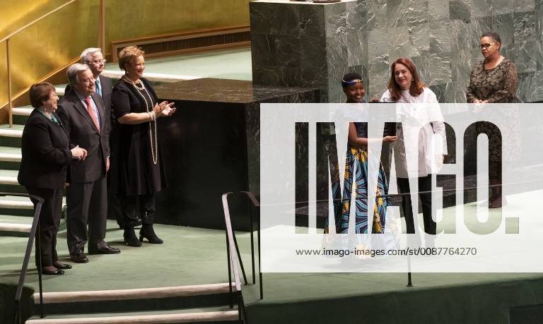Award ceremony for UN Prize of Human Rights Rebecca Gyumi activist for women and girls rights in Tanzania receives awards at GA commemorative meeting on occasion of 70th anniversary of Universal Declaration of Human Rights at UN Headquarters New York New York United States UN Headquarters LevxRadin