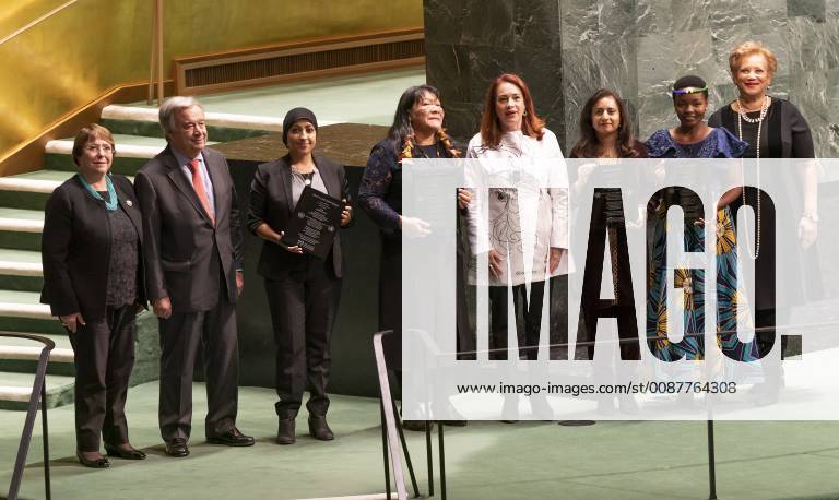 Award ceremony for UN Prize of Human Rights Recipients of prize and UN officials pose at GA commemorative meeting on occasion of 70th anniversary of Universal Declaration of Human Rights at UN Headquarters New York New York United States UN Headquarters LevxRadin