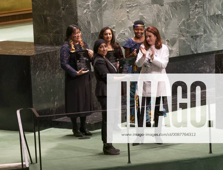Award ceremony for UN Prize of Human Rights Mariam Alkhawaja of Front Line Defenders accepts prize at GA commemorative meeting on occasion of 70th anniversary of Universal Declaration of Human Rights at UN Headquarters New York New York United States UN Headquarters LevxRadin