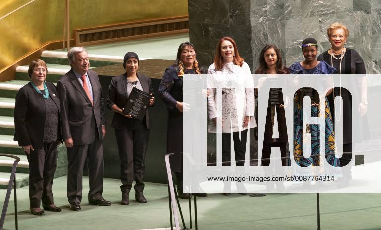 Award ceremony for UN Prize of Human Rights Recipients of prize and UN officials pose at GA commemorative meeting on occasion of 70th anniversary of Universal Declaration of Human Rights at UN Headquarters New York New York United States UN Headquarters LevxRadin