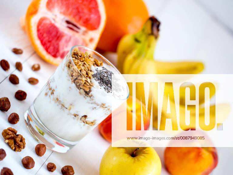 Yogurt, with fresh fruits and nuts