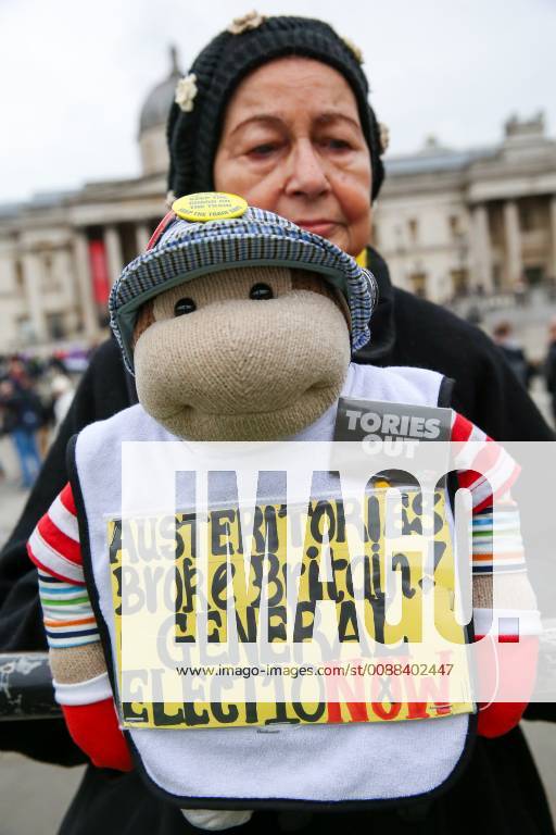 London, United Kingdom - A woman seen holding a soft toy is seen during the Britain is Broken protest organised by People s Assembly Against Austerity calling for a General Election. London United Kingdom - ZUMAs197 20190112_zaa_s197_085