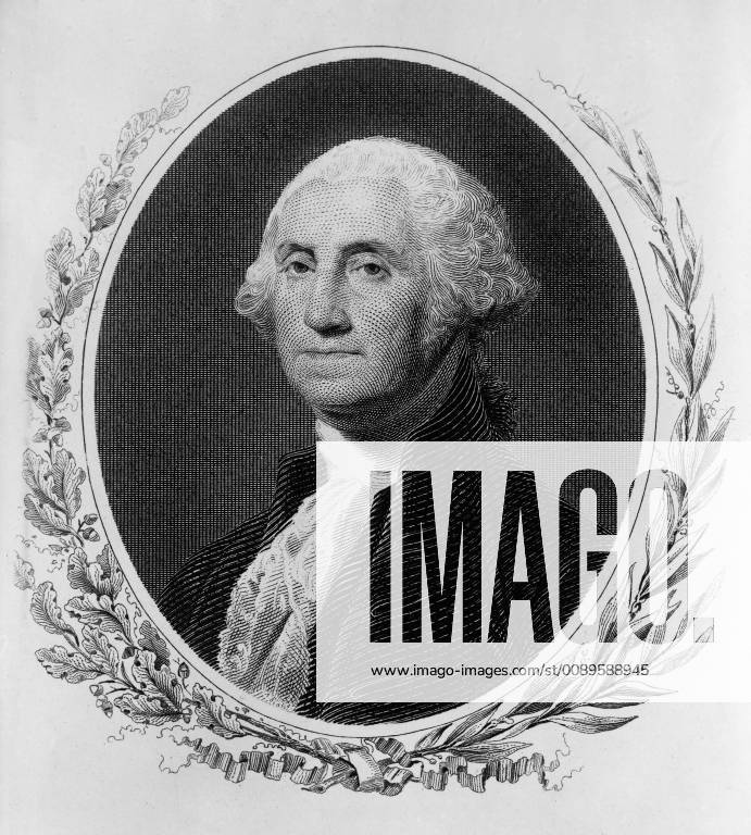 George Washington (1732-99) First President of the United States, Head and Shoulders Portrait, Engraving - ZUMAg145 20181218_zza_g145_007