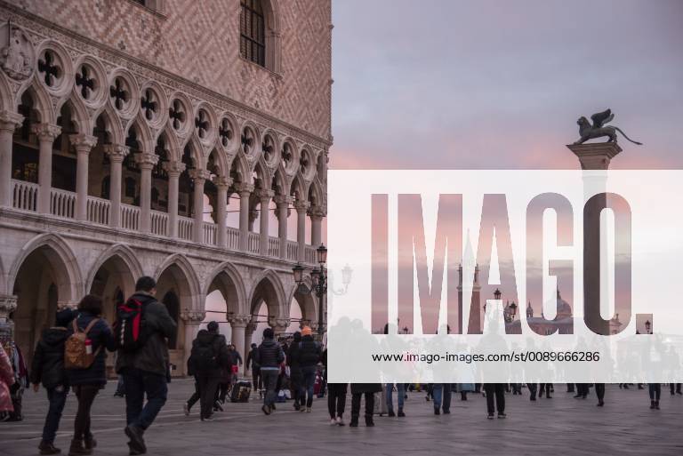 City views of Venice Municipal Council allows entrance fee for Italian canal city Venice 11 02 2019 Numerous tourists walk across St Marks Square in Venice The Municipal Council has approved t VENEZIA