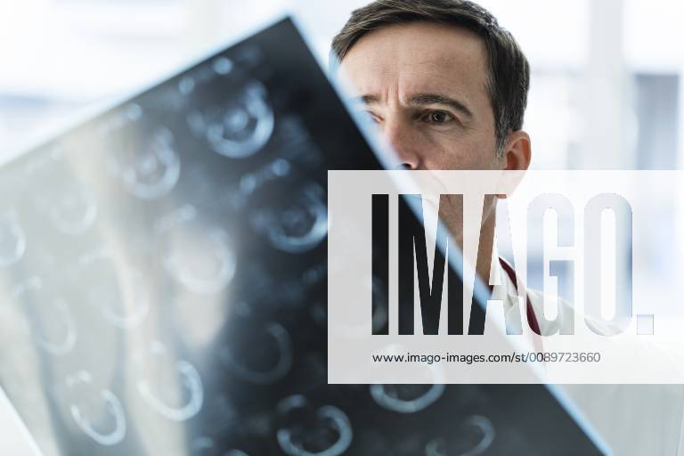 Doctor examining MRT image in medical practice model released Symbolfoto property released JOSF02805