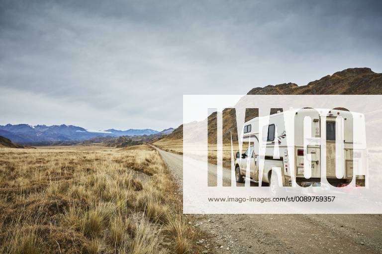 Chile, Valle Chacabuco, Parque Nacional Patagonia, camper on gravel road in the mountains property released SSCF00243