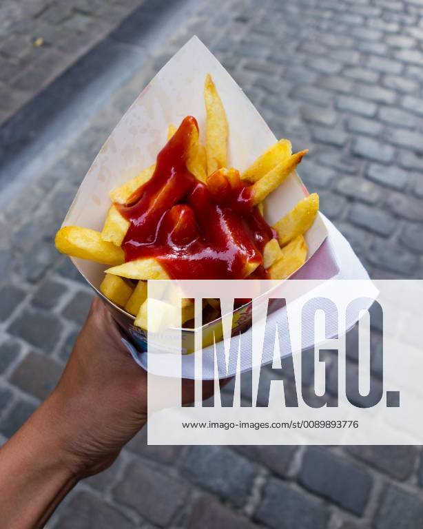 French fries with ketchup Brussels Belgium Europe