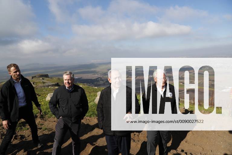 Israeli Prime minister Bejamin Netanyahu, Republican U.S. Senator Lindsey Graham and U.S. Ambassador to Israel David Friedman visit the border line between Israel and Syria at the Israeli-occupied Golan Heights March 11, 2019. WAX20190311904 RONENxZVULUN