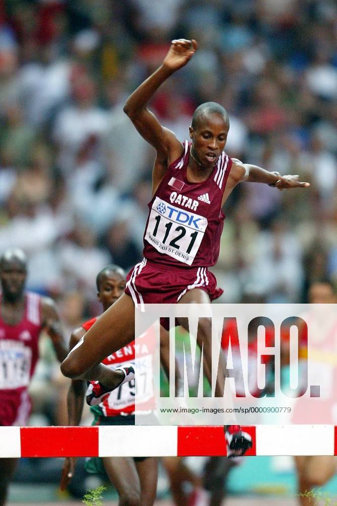 Saif Saeed Shaheen (Qatar) Leichtathletik WM Herren Weltmeisterschaft 2003, Nationaltrikot, Einzelbild Paris Dynamik, Höhe,