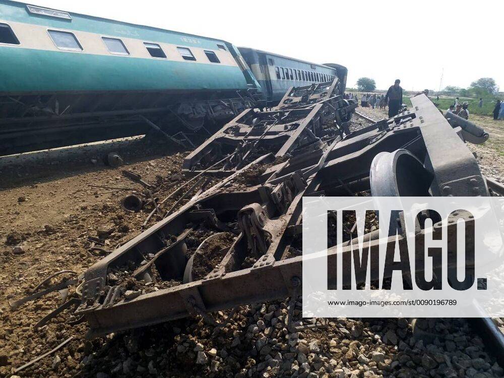 (190317) -- NASIRABAD, March 17, 2019 -- Photo taken on March 17, 2019 with mobile phone shows damaged compartments of a passenger train at the attack site in Nasirabad, southwest Pakistan. At least three people were killed and six others injured on Sunday as a bomb blast hit a passenger train in Nasirabad district of Pakistan s southwest Balochistan province, local police said. ) PAKISTAN-NASIRABAD-TRAIN-ATTACK Stringer