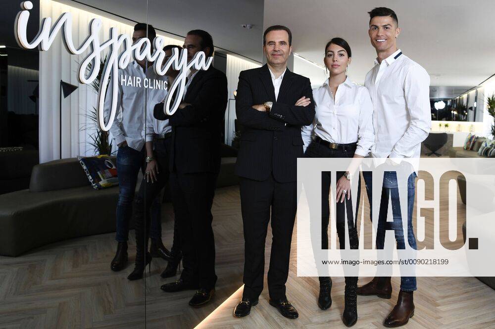 Paolo Ramos Georgina Rodriguez and Cristiano Ronaldo at the opening of the Hair Transplant Clinic Insparya Hair Clinic Madrid 18 03 2019 Paolo Ramos Georgina Rodriguez Cristiano Ronaldo Foto:Fotografosx xFuturexImage