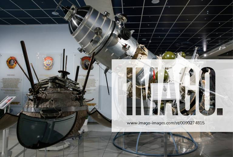 KHIMKI, MOSCOW REGION, RUSSIA â€“ MARCH 21, 2019: Soviet Luna-13 and Luna-10 unmanned interplanetary spacecraft on display at the Lavochkin Association, a Russian aerospace company manufacturing spacecraft and rocket upper stages. Gavriil Grigorov TASS TS0A560D