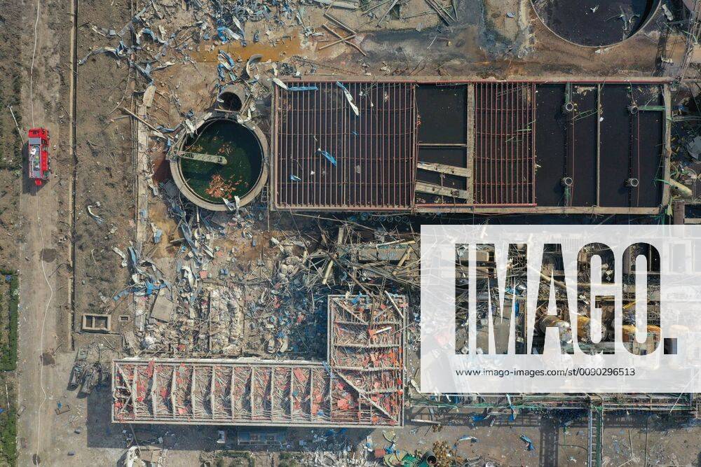 (190323) -- XIANGSHUI, March 23, 2019 (Xinhua) -- Aerial photo taken on March 22, 2019 shows the site of an explosion at a chemical industrial park in Xiangshui County of Yancheng, east China s Jiangsu Province. The death toll from an explosion in a chemical plant in east China s Jiangsu Province has risen to 64 as of 7 a.m. Saturday, authorities said. (Xinhua Li Bo) (SPOT NEWS)CHINA-JIANGSU-XIANGSHUI-EXPLOSION-RESCUE (CN)