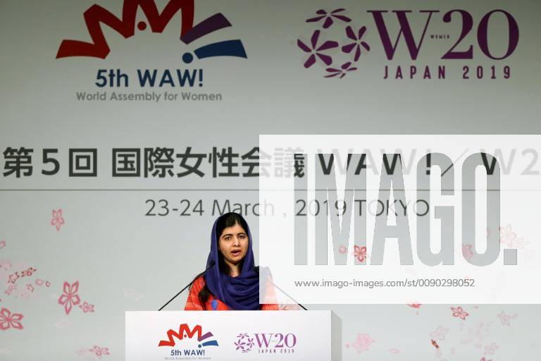 Berühmte Feministinnen, Malala Yousafzai Nobel laureate Malala Yousafzai in Japan Nobel Peace Prize laureate Malala Yousafzai of Pakistan delivers a keynote speech on the first day of the two-day World Assembly for Women conference in Tokyo on March 23, 2019. (Pool photo)